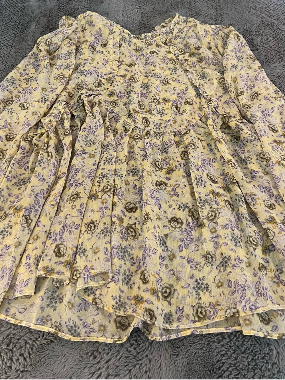 Easel Floral Ruffle Neck Blouse in Yellow & Purple Large